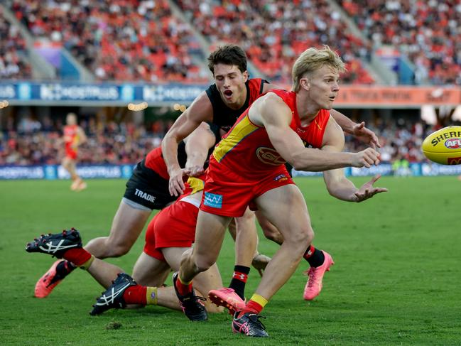 Bodhi Uwland is staying with the Gold Coast Suns for at least two more seasons. Picture: Russell Freeman/AFL Photos via Getty Images