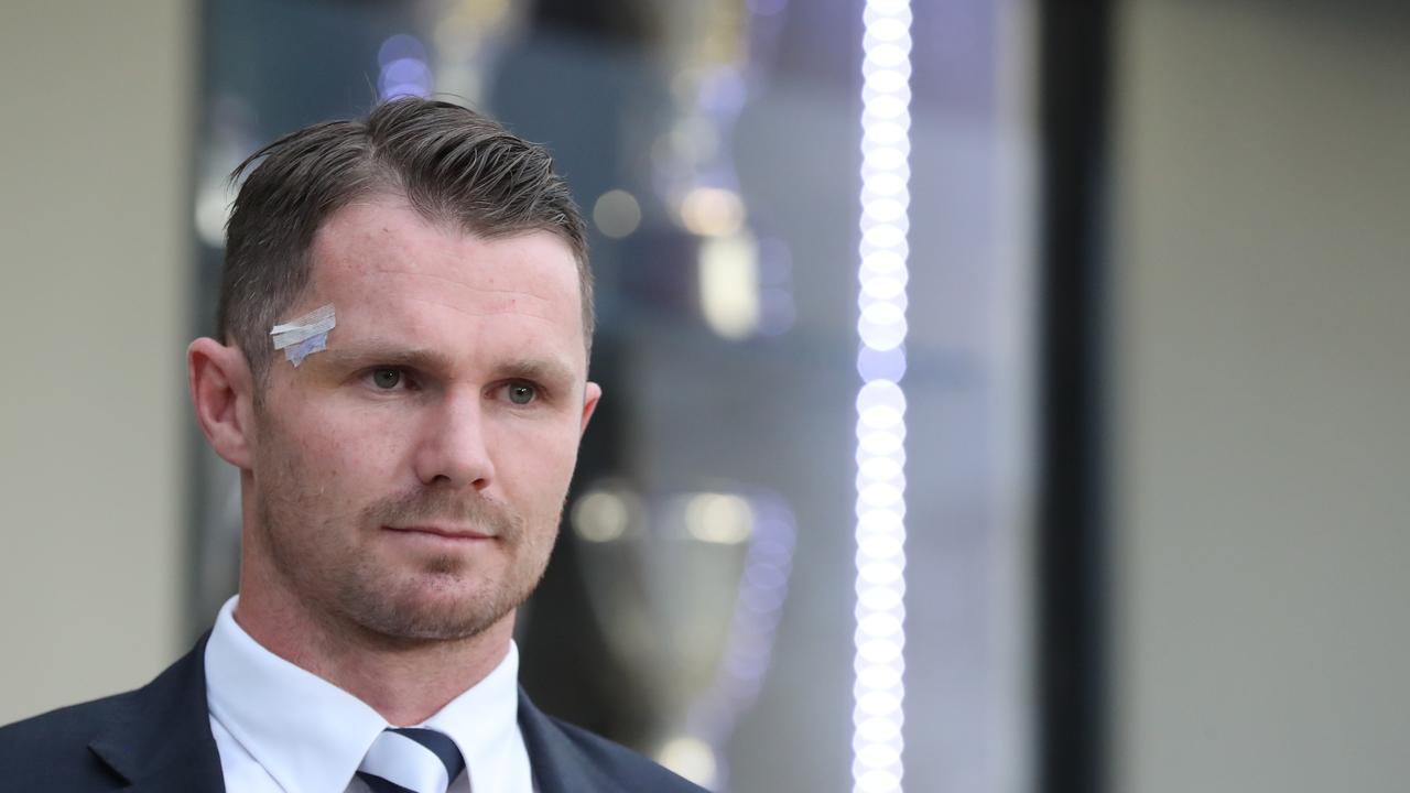 Geelong’s Patrick Dangerfield leaving the "virtual" tribunal on Tuesday. Picture: Peter Ristevski