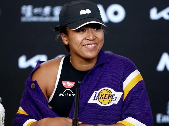 Osaka speaks with media earlier this year after defeating Serena Williams at the Australian Open. Picture: Tennis Australia/AFP