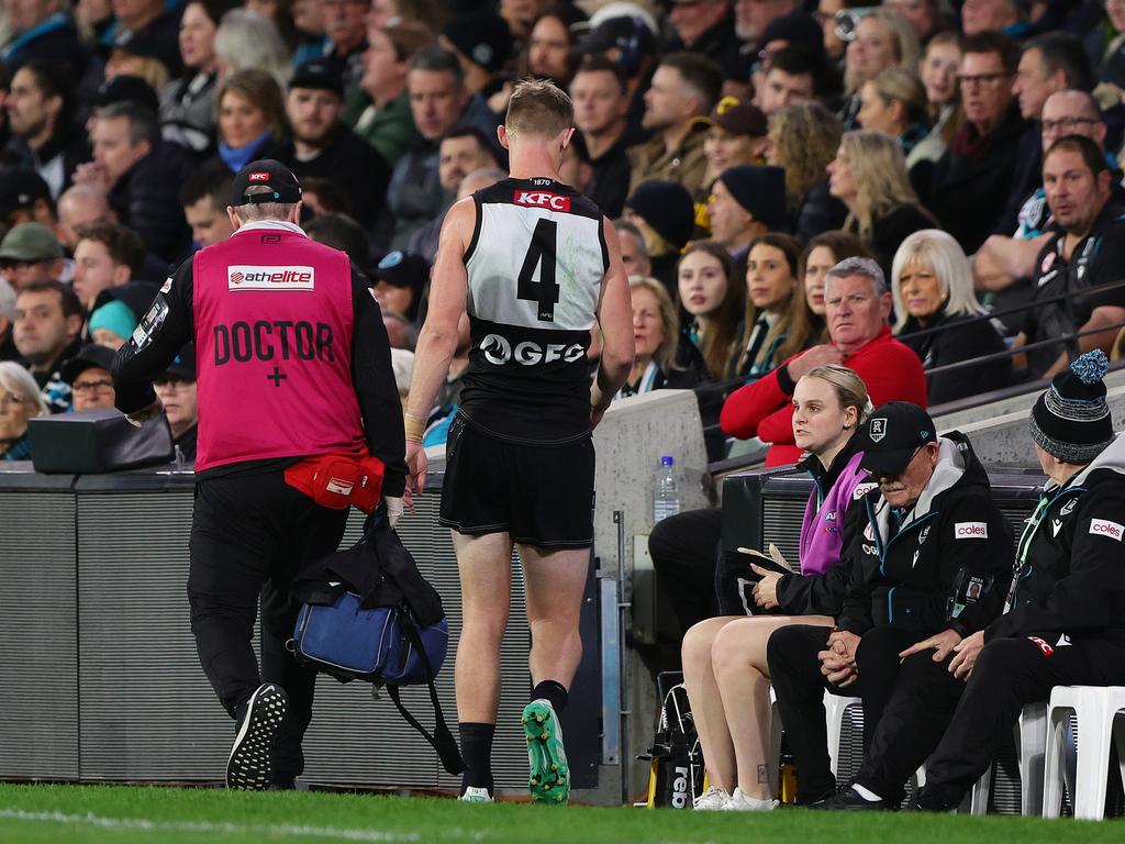 Todd Marshall of the Power was taken from the ground in the semi-final. Picture: Sarah Reed/AFL Photos via Getty Images.