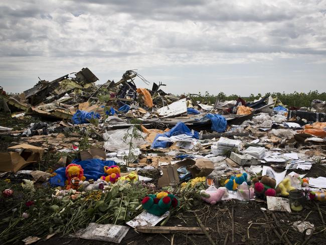 Debris and objects found scattered on the ground where Malaysian Airlines flight MH17 fell from the sky in Rozsypne, Eastern Ukraine. Picture: Ella Pellegrini