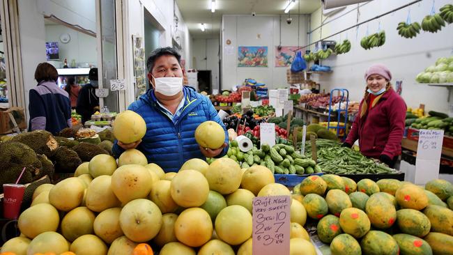 Heng Luong and his wife Lee have the fruit but not the customers at their shop in Cabramatta. Picture: Jane Dempster/ The Australian