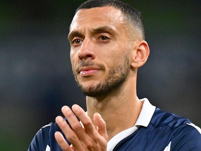 MELBOURNE, AUSTRALIA - FEBRUARY 17: Roderick Miranda of the Victory reacts following the A-League Men round 17 match between Melbourne City and Melbourne Victory at AAMI Park, on February 17, 2024, in Melbourne, Australia. (Photo by Morgan Hancock/Getty Images)