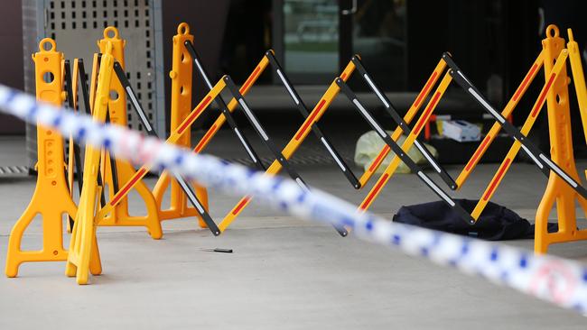 A knife on the ground near where the teenager was stabbed. Picture: Richard Dobson