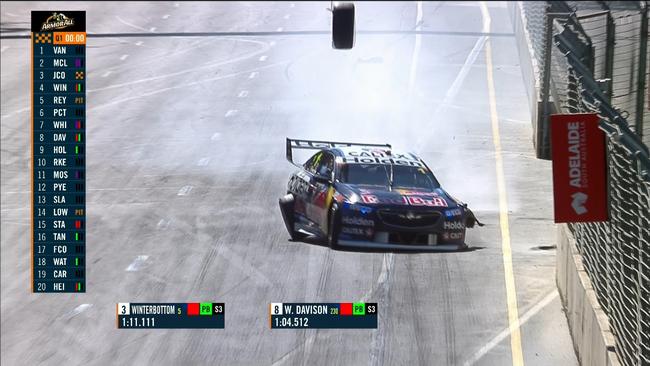 Jamie Whincup crashes in qualifying for the Adelaide 500.