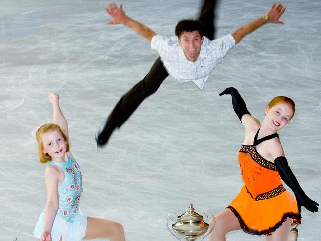 Australian champions Katie Pasfield, Michael Pasfield and Zara Pasfield on the ice skating rink together in 2013. Picture: David Marshall