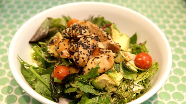 A salad and chicken dish at a Sydney mall food court. That’s about your daily limit of non-vegetable protein under the ‘flexitarian’ diet. Picture: Martin Lange