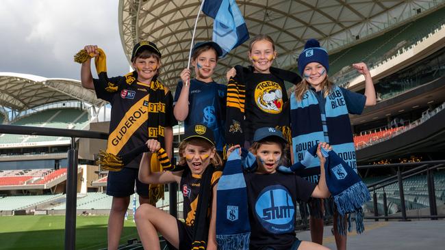 A new generation of fans (L-R) Eddie Chandler, 10, Amelie Trapp, 10, Maggie Raymond, 11, Daisy Raymond, 7, (front) Finn Raymond, 9 and Lilou Trapp, 7. Picture: Naomi Jellicoe