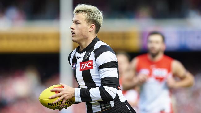 Jack Ginnivan in action at the SCG in Collingwood’s loss to Sydney. (Photo by Brett Hemmings/AFL Photos/via Getty Images )