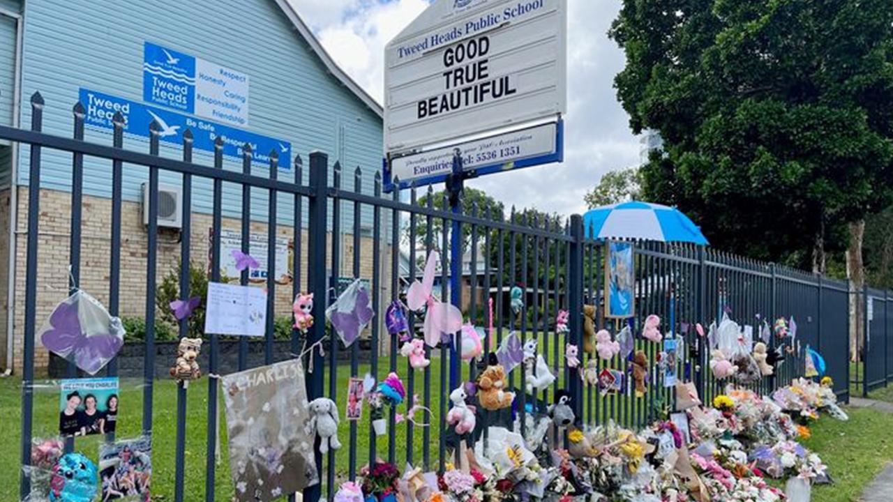 Tributes to Charlise outside Tweed Heads Public School. Picture: Facebook