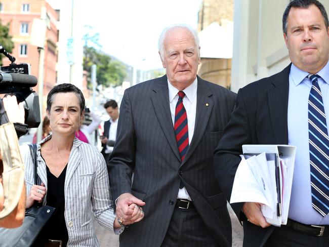 Peter Hollingworth leaves the royal commission hearing into Institutional Responses to Child Sexual Abuse in Hobart. Picture: Nikki Davis-Jones