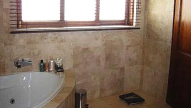 The bathroom in Oscar Pistorius's home where Reeva Steenkamp was shot four times.