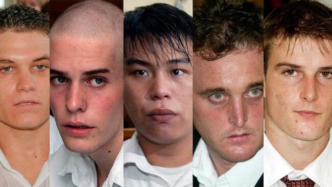 Bali Nine members Scott Rush, Matthew Norman, Si-Yi Chen, Martin Stephens, and Michael Czugaj.