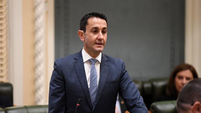 Queensland Leader of the opposition David Crisafulli speaks during Question Time at Parliament House. Picture: NCA NewsWire / Dan Peled