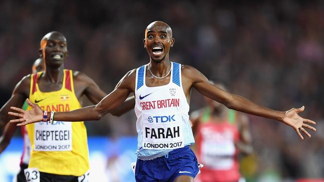 Mo Farah of Great Britain won the 10,000 metres final in front of a jubilant home crowd.