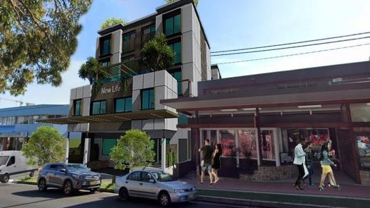 An artist's impression of a combined redevelopment in Fisher Rd, Dee Why that is made up of a boarding house — with 51 rooms — a church, a conference centre and cafe, approved by NSW planning authorities. Picture: The George Group