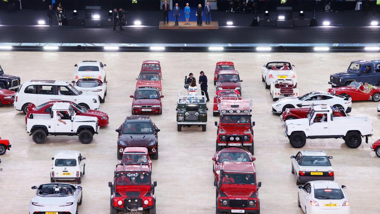 Cars come together to create the flag of Great Britain