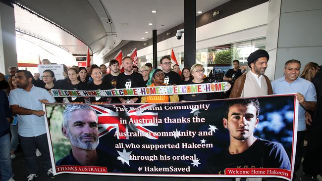 Supporters of Hakeem al-Araibi welcome his arrival in Melbourne. Picture: Getty