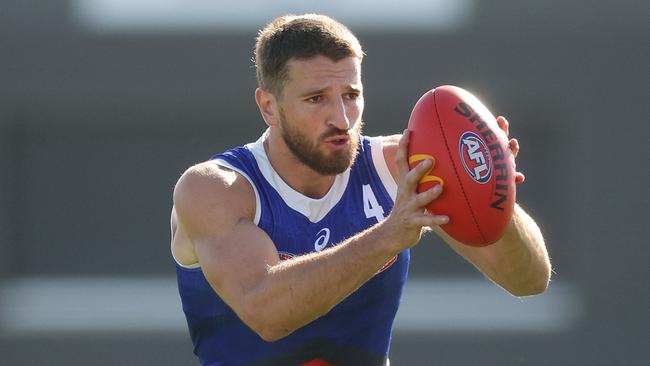 MELBOURNE, AUSTRALIA - MARCH 20: Marcus Bontempelli of the Bulldogs in action during a Western Bulldogs AFL training session at Whitten Oval on March 20, 2024 in Melbourne, Australia. (Photo by Daniel Pockett/Getty Images)