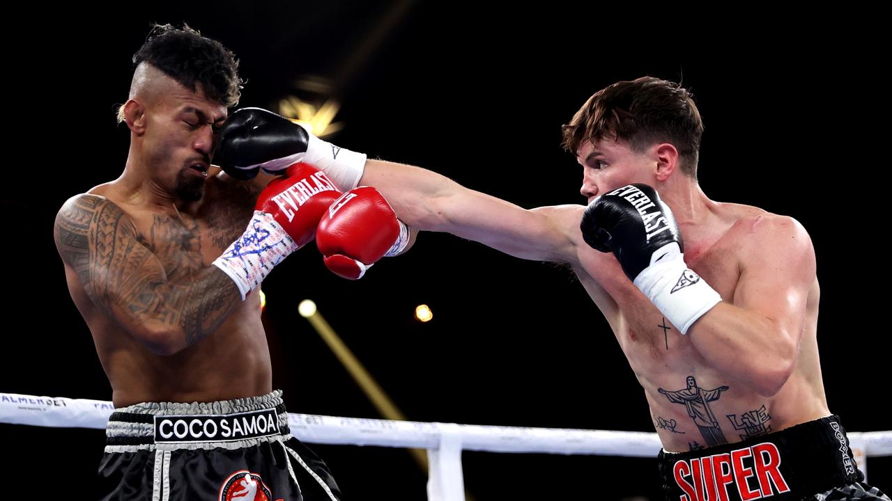 SYDNEY, AUSTRALIA - JULY 20: Darragh Foley and Hunter Ioane compete during the bout between Darragh Foley and Hunter Ioane at Hordern Pavilion on July 20, 2022 in Sydney, Australia. (Photo by Brendon Thorne/Getty Images)