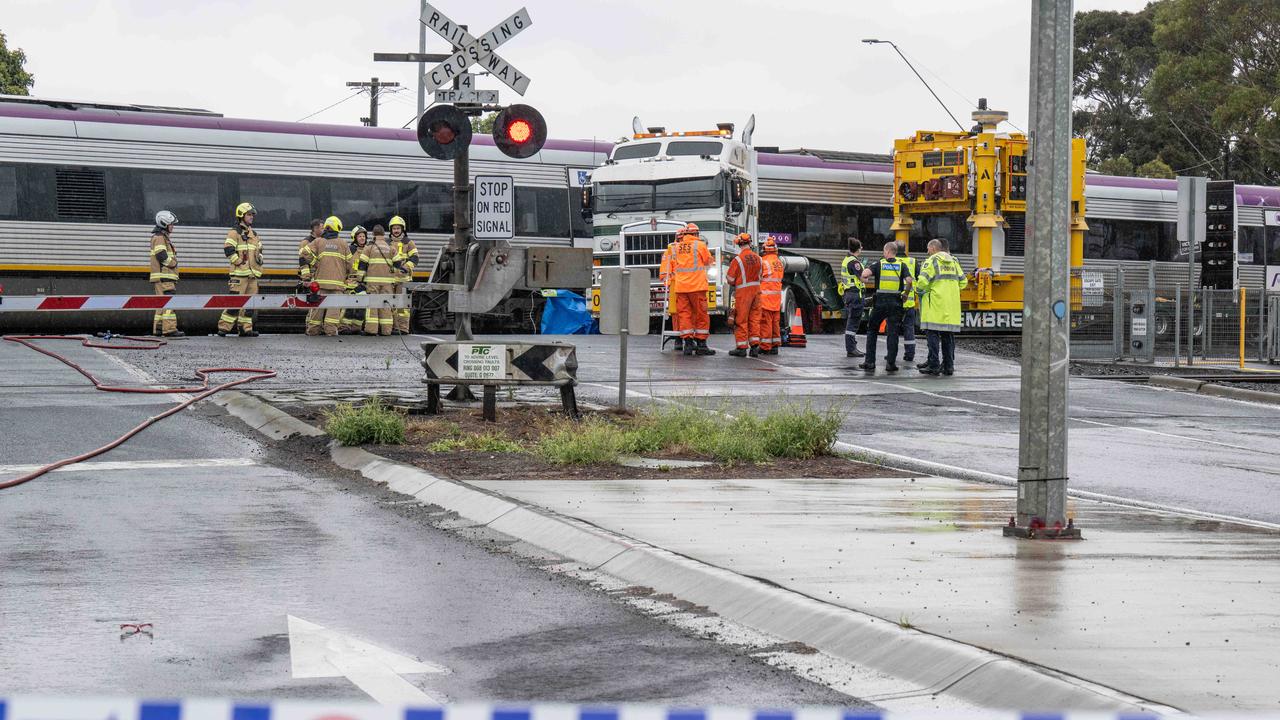 Emergency Services at the horror collision in North Shore on Monday. Picture: Brad Fleet