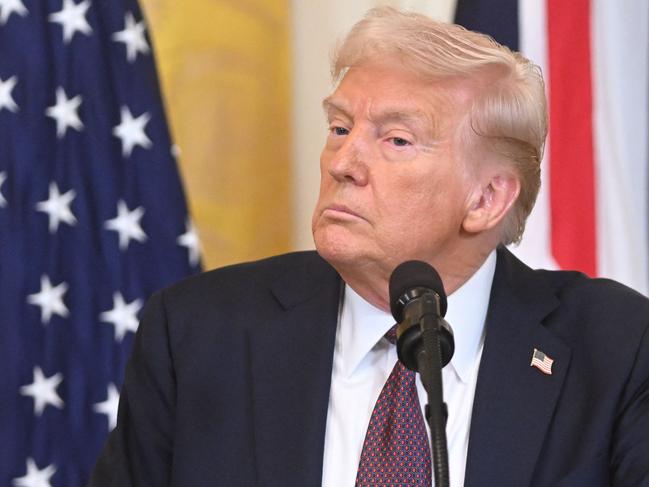 US President Donald Trump speaks during a press conference with British Prime Minister Keir Starmer in the East Room of the White House in Washington, DC, on February 27, 2025. Starmer is meeting Trump to plead for a US backstop to any Ukraine ceasefire, insisting it would be the only way to stop Russia's Vladimir Putin from invading again. Starmer arrived in Washington late Wednesday to build on a visit by French President Emmanuel Macron, amid growing concerns in Europe that the US leader is about to sell Kyiv short in negotiations with Putin. (Photo by SAUL LOEB / AFP)