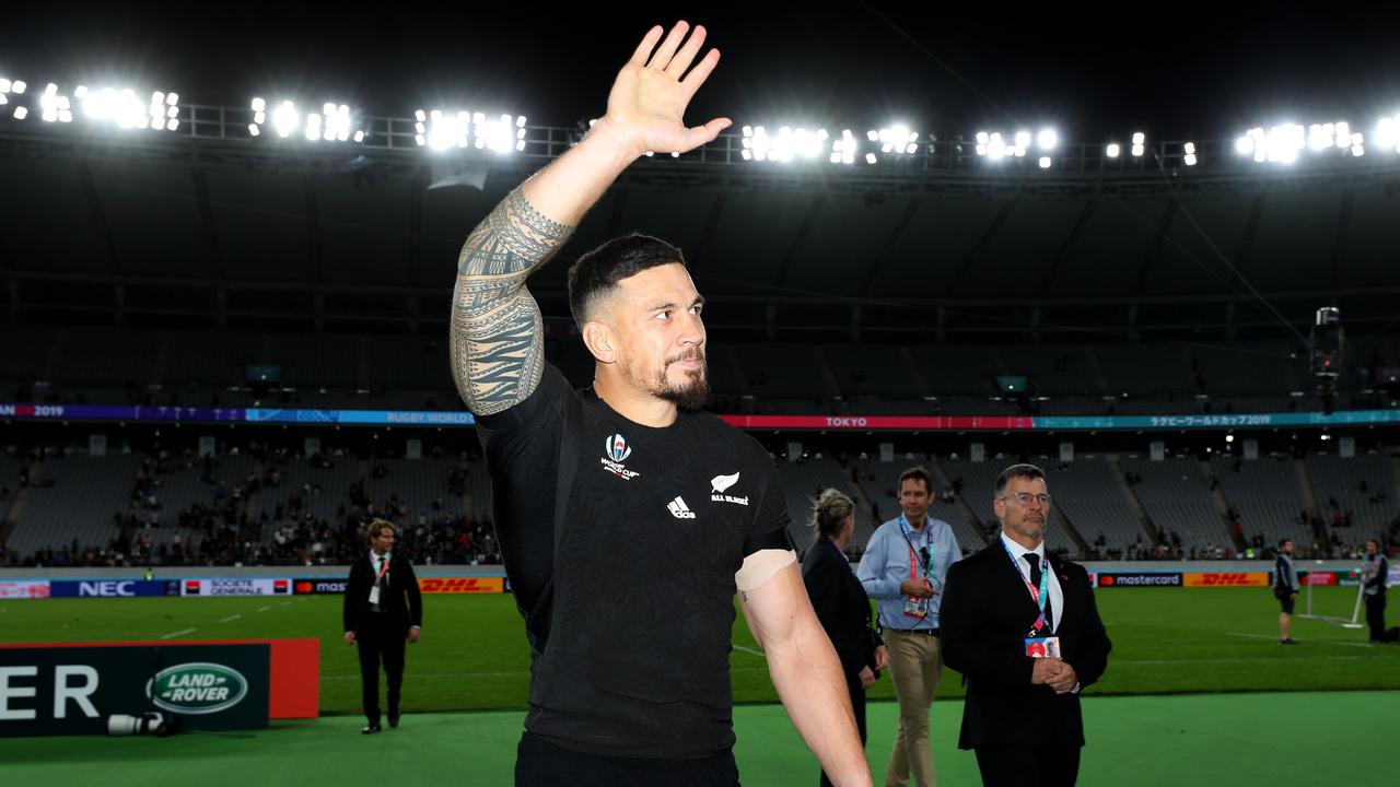 Sonny Bill Williams shows appreciation to fans after his final game for New Zealand.