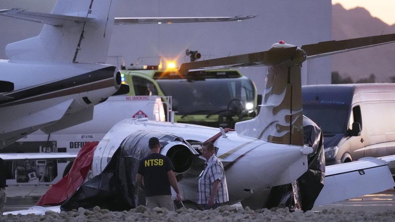 Officials said the landing gear on Neil’s plane failed, which caused it to veer off the runway and smash into a parked Gulfstream jet. Picture: AP Photo/Ross D. Franklin