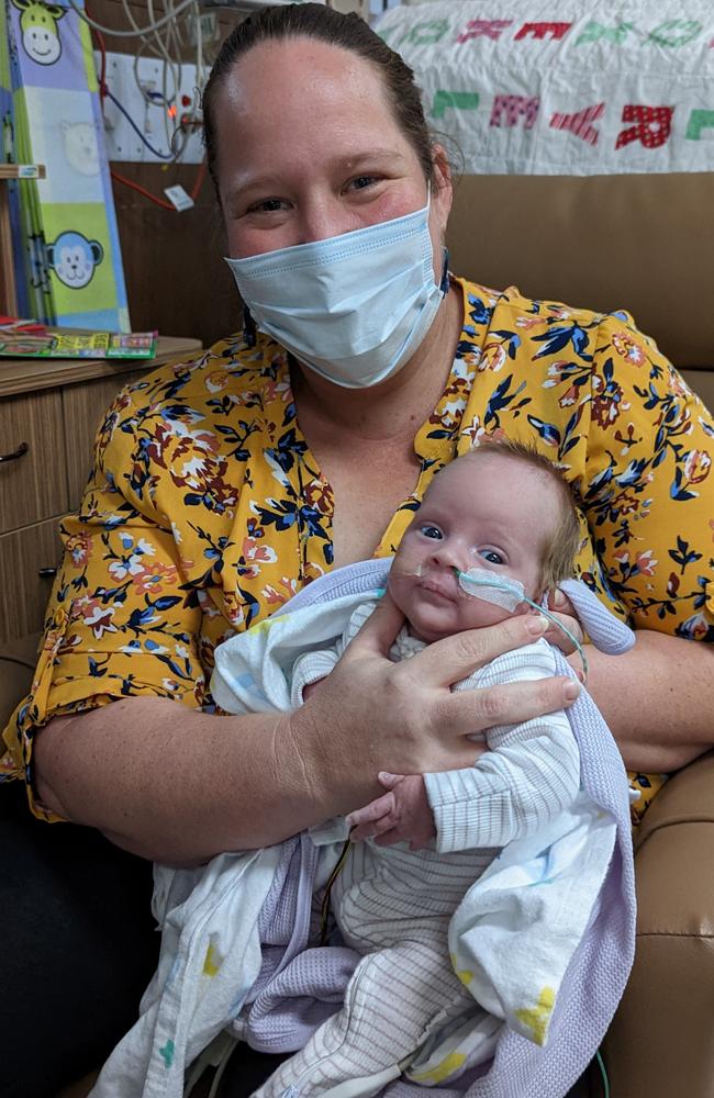 Chantelle Smith with baby Kyaha Bishop at Ipswich Hospital Special Care Nursery. Picture: Nicola McNamara