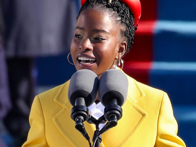 WASHINGTON, DC - JANUARY 20: Youth Poet Laureate Amanda Gorman speaks at the inauguration of U.S. President Joe Biden on the West Front of the U.S. Capitol on January 20, 2021 in Washington, DC.  During today's inauguration ceremony Joe Biden becomes the 46th president of the United States. (Photo by Rob Carr/Getty Images)