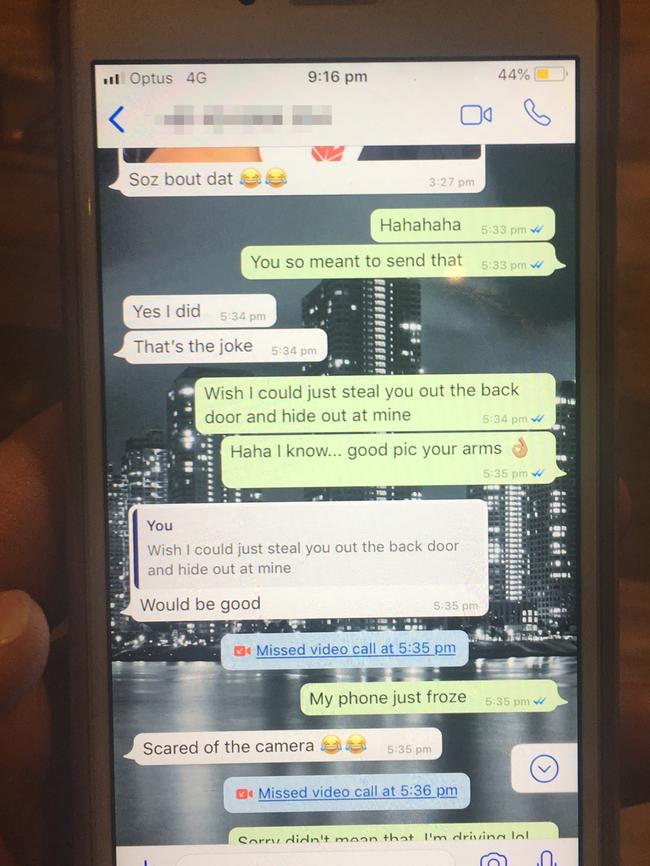 Text messages between Sam Burgess and a Melbourne woman captured on her phone in 2018.