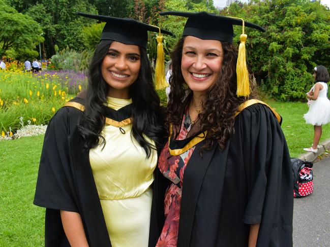 Dr Meghana Magatala (Dr of Clinical Dentistry (Paediatrics)) and Dr Sarah Venkat (Dr of Clinical Dentistry (Paediatrics)) at the University of Melbourne graduations held at the Royal Exhibition Building on Saturday, December 7, 2024. Picture: Jack Colantuono