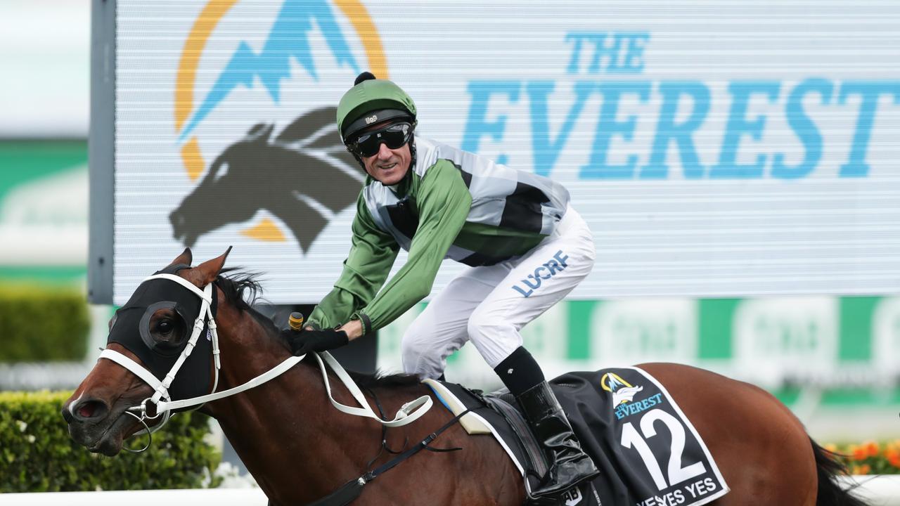 Glen Boss riding Yes Yes Yes to win the 2019 The Everest. Picture: Getty Images