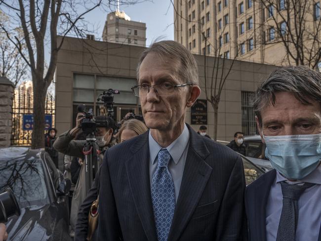 Australian Ambassador to China Graham Fletcher outside the court where Cheng Lei was on trial in March. Picture: Kevin Frayer/Getty Images