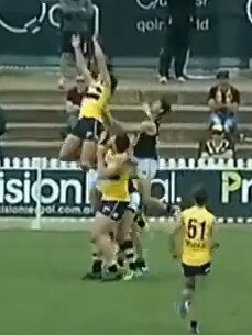 Lachlan Jones takes flight for the Eagles against Glenelg in round 12. Picture: SANFL