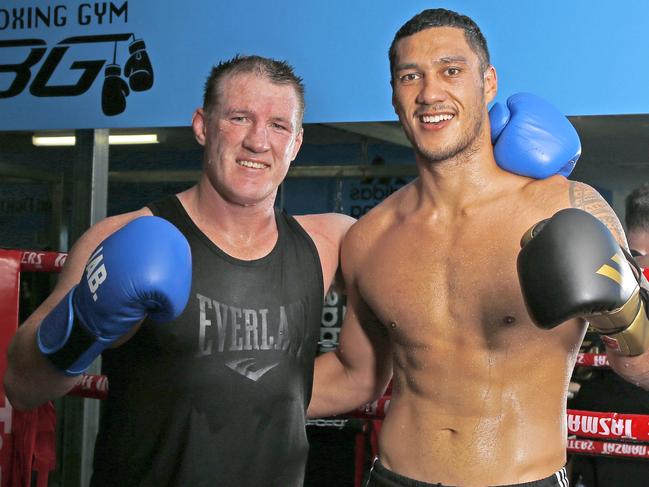 Paul Gallen and Jai Opetaia ahead of Jai's upcoming world title fight. Picture: Tertius Pickard