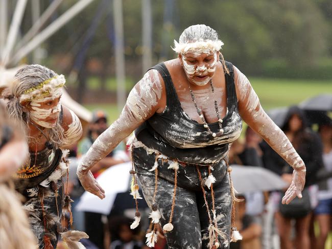 Djaadjawam Dancers from the far south coast photographed at the Yabun festival at Victoria Park in 2015. Picture: John Fotiadis