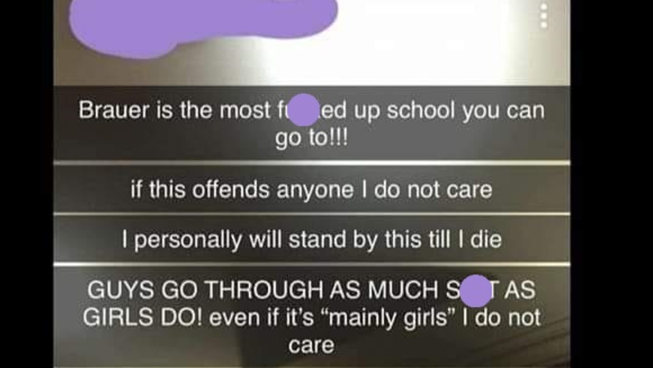 A Snapchat message understood to be from male student at the school.
