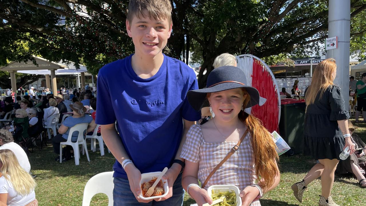 Jacob Dewhurst (13-years-old) and Amelia Stewart (11-years-old) at the La Festa - Food and Wine day as part of Cairns Italian Festival at Fogarty Park. Picture: Andreas Nicola