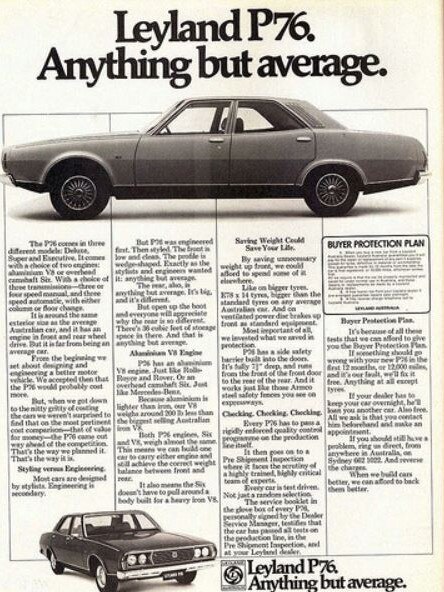 A Leyland P76 press advertisement. Picture: News Corp Australia