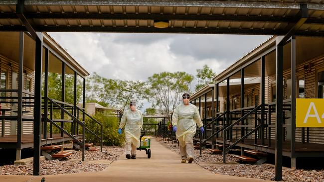 AUSMAT staff at Darwin’s Howard Springs quarantine facility. Picture: GLENN CAMPBELL via NCA NewsWire