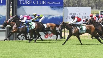 Lady Yarrow (outside) flashed home for a close fourth to Showrata on debut. Picture: Bradley Photos