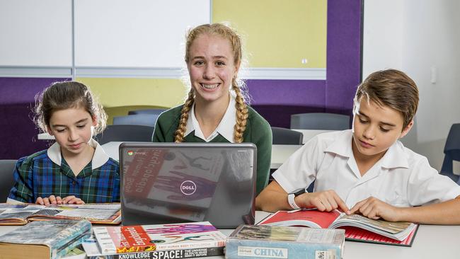 “Primary students could also benefit from older students as role models on campus”. Ruby Mackintosh Picture. Somerset College students Ruby Mackintosh,  Lillian Swainson and Jamison Webber. Picture: Jerad Williams