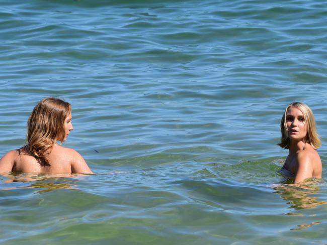 Love Child stars take a dip during filming at La Perouse. Picture: Matrix