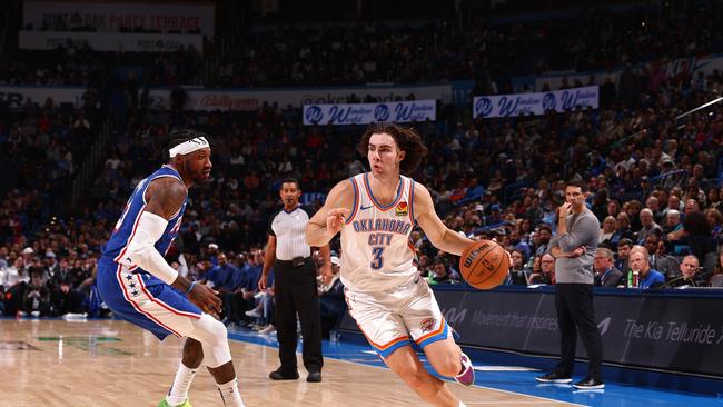 Josh Giddey playing against Philadelphia on Sunday. (Photo by Zach Beeker/NBAE via Getty Images)