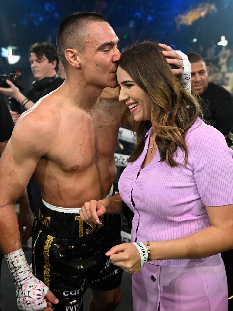 Tim Tszyu with partner Alexandra Constantine on the Gold Coast. Photo by Matt Roberts/mattrimages.com.au/No Limit Boxing.