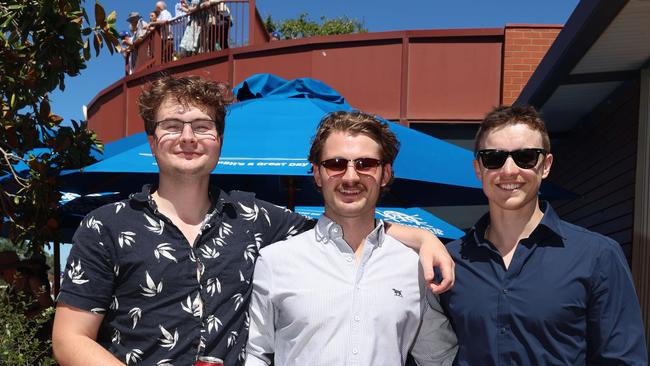 Noah Quilty, Chris Canny and Declan Skuza attend the Wangaratta Cup. Picture: Brendan Beckett