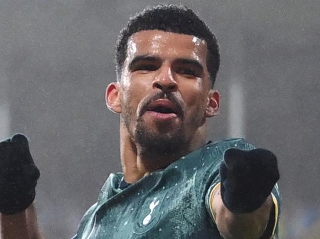 BODO, NORWAY - MAY 08: Dominic Solanke of Tottenham Hotspur celebrates scoring his team's first goal during the UEFA Europa League 2024/25 Semi Final Second Leg match between FK Bodo/Glimt and Tottenham Hotspur at Aspmyra Stadion on May 08, 2025 in Bodo, Norway. (Photo by Justin Setterfield/Getty Images)