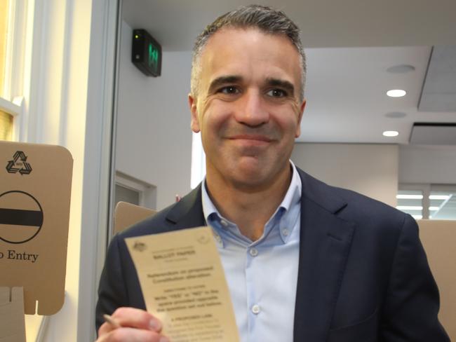 VOICEREF23 Premier Peter Malinauskas and Aboriginal Affairs Minister Kyam Maher casting their ballots for a Voice to Federal Parliament Picture: Dean Martin