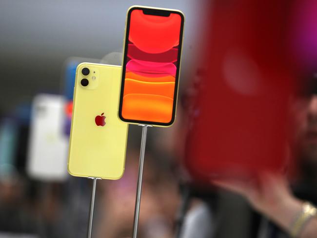 CUPERTINO, CALIFORNIA - SEPTEMBER 10: The new Apple iPhone 11 is displayed during a special event on September 10, 2019 in the Steve Jobs Theater on Apple's Cupertino, California campus. Apple unveiled new products during the event.   Justin Sullivan/Getty Images/AFP == FOR NEWSPAPERS, INTERNET, TELCOS & TELEVISION USE ONLY ==